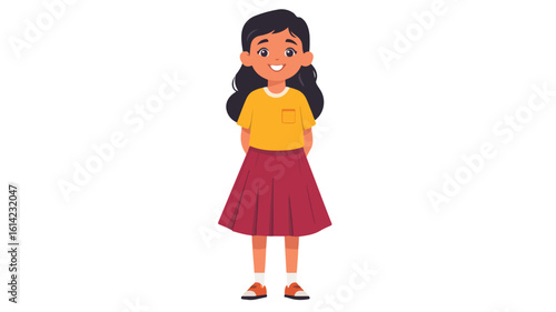 Cheerful Indian student girl wide angle view