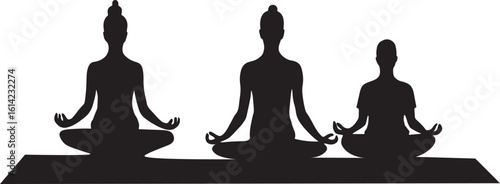 Three Silhouetted Figures in Yoga Pose