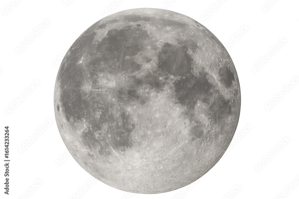 Naklejka premium Photorealistic lunar rotation, full moon slowly spinning on transparent backdrop, ideal for astronomical graphic design