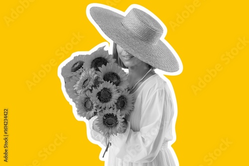Young woman in wicker hat a...