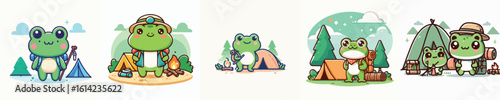 collection of cute frog vectors camping