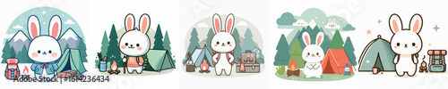 collection of cute rabbit vectors camping
