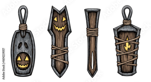 Spooky Halloween Charms: Four Decorative Halloween Accessories Illustrated Nicely