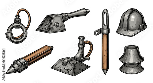 Vintage Industrial Tools Illustration: A Collection of Historic Mechanical Implements