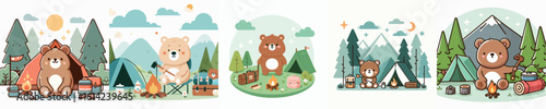 collection of cute bear vectors camping