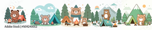 collection of cute bear vectors camping