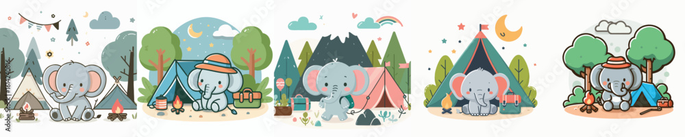 Naklejka premium collection of cute elephant vectors camping