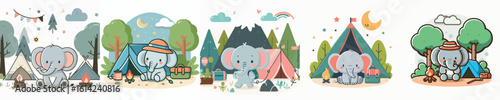 collection of cute elephant vectors camping