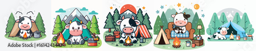 collection of cute cow vectors camping