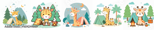 collection of cute giraffe vectors camping