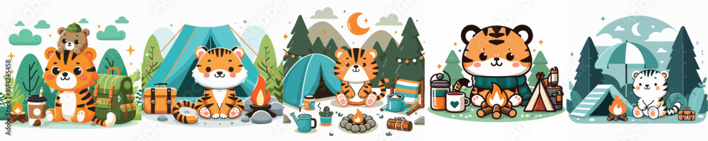 Naklejka premium collection of cute tiger vectors camping