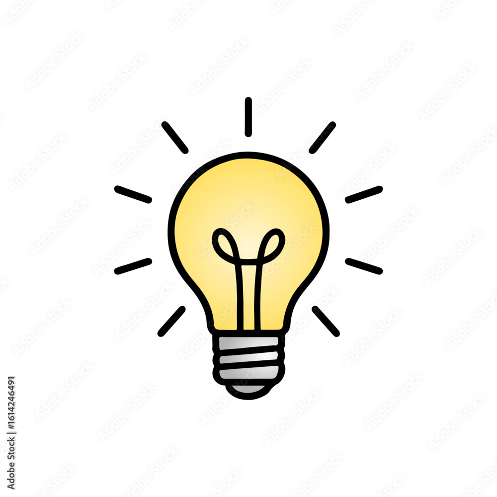 Lightbulb Icon with Rays of Light - Idea and Creativity Lightbulb Icon with Rays of Light - Idea and Creativity