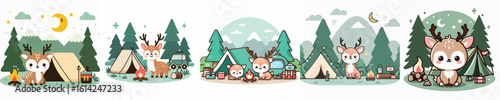 cute deer camping vector collection