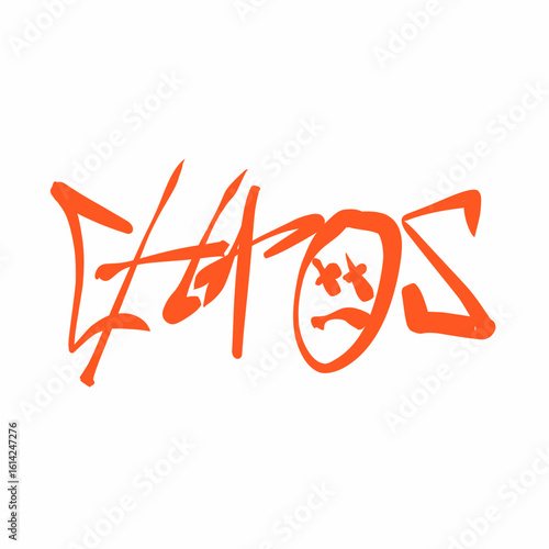 Chaos graffiti brush lettering in wild orange style. Grunge punk vector design ideal for streetwear, zines, and bold statements.