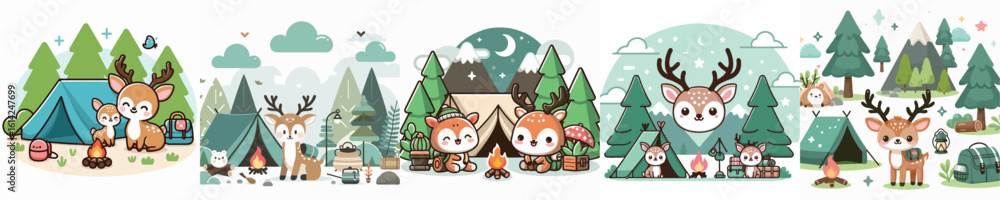 Obraz premium cute deer camping vector collection