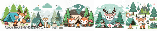 cute deer camping vector collection