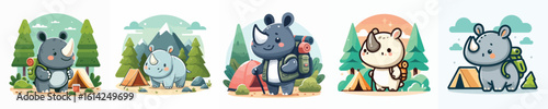collection of cute rhino vectors camping
