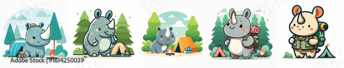 collection of cute rhino vectors camping