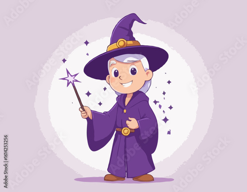 Cartoon Wizard Casting a Magic Spell – Cute Fantasy Character