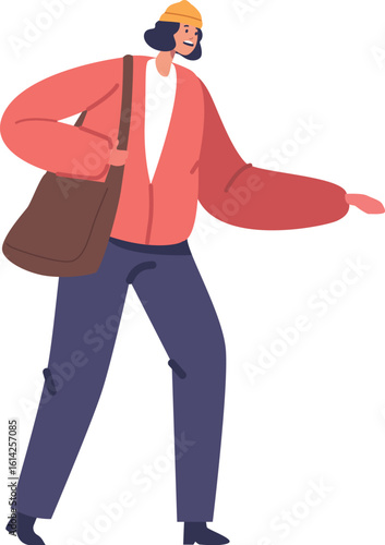 Worried woman rushing outdoors vector illustration