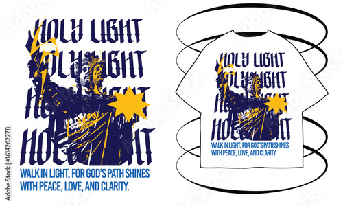 Graphic design showcasing a stylized image of a person holding a light with the words 