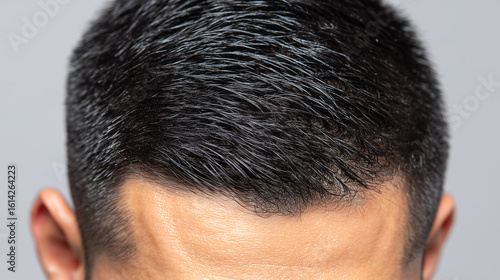 Short Dark Male Hair Close-up – Healthy Scalp After Hair Transplant