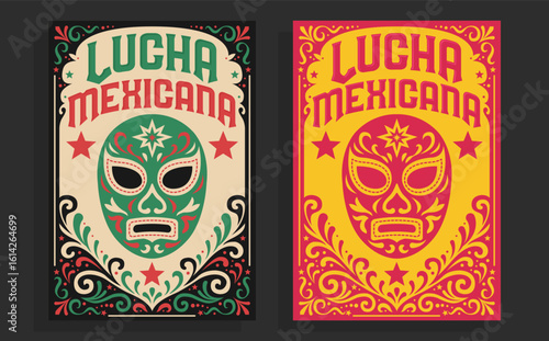 Lucha Mexicana Mexican Wresting translation Poster Luchador Mask, Stars, and Folk Ornaments Mexico Wrestling Cultural Artwork style