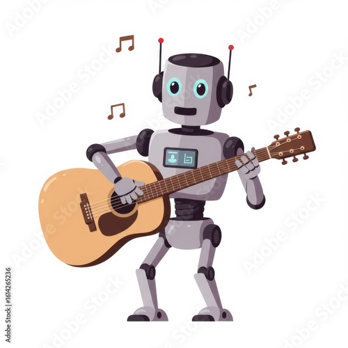 Happy Robot Playing Acoustic Guitar