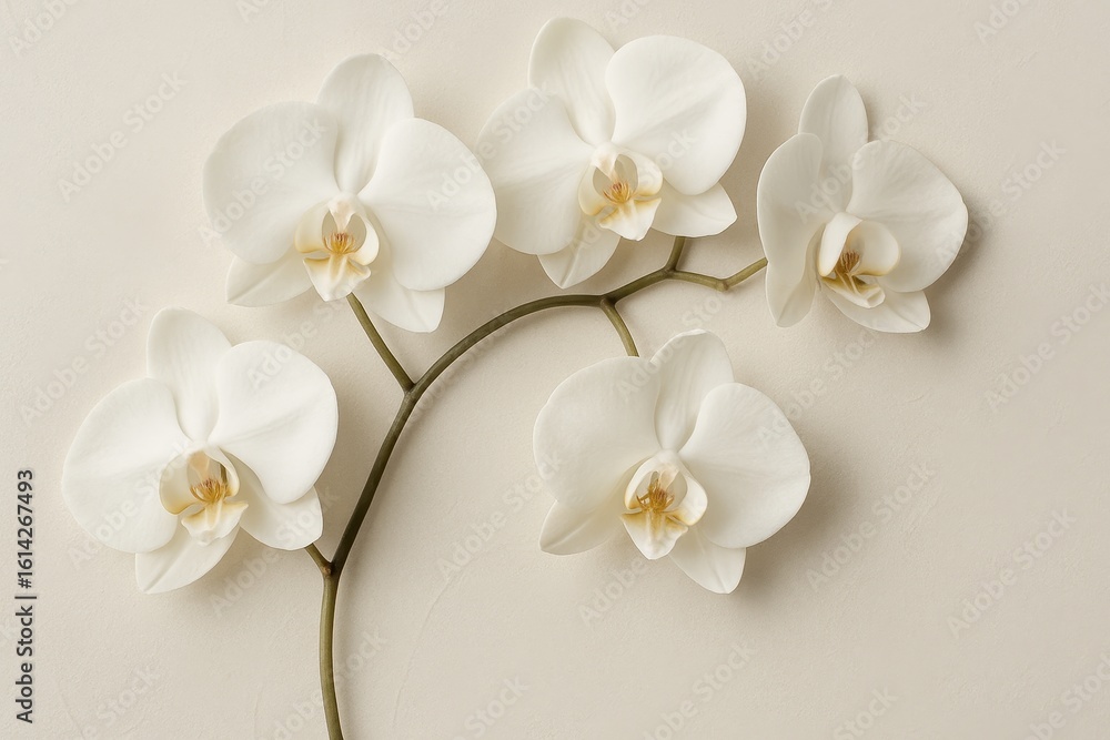Fototapeta premium Minimalist white orchid petals creating organic abstract pattern on soft neutral background