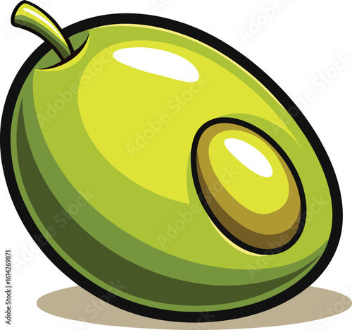 Fresh Ripe Green Olive Fruit with Pit new 2025 trendy  colourful cartoon illustration vector