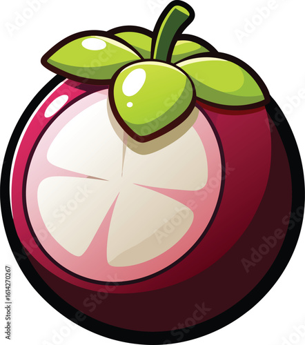 Tropical Fruit Purple Mangosteen Delicious Healthy Food new 2025 trendy  colourful cartoon illustration vector