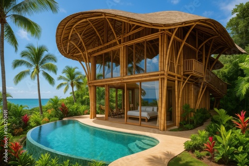 Wallpaper Mural Tropical beachfront villa with sustainable bamboo architecture and panoramic ocean views Torontodigital.ca