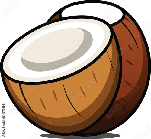 Fresh Coconut Half Isolated Tropical Fruit Healthy Food Ingredient new 2025 trendy  colourful cartoon illustration vector