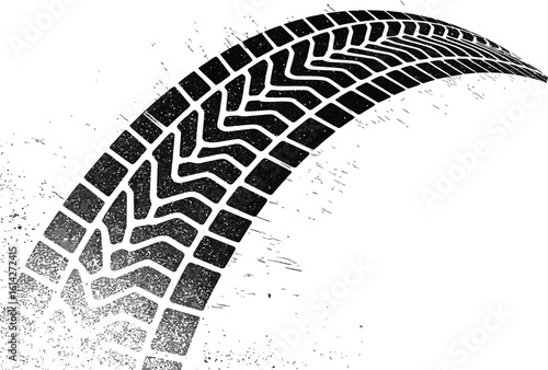 Grunge tire track and wheel tread texture set with dirty print marks, car and bike trace elements for racing, vehicle graphics, poster backgrounds, and mechanic themes