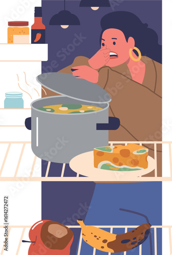 Spoiled food inside fridge vector illustration