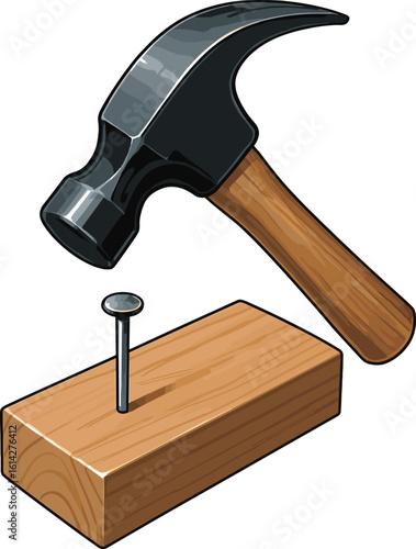 板に釘を打つ金槌のイラスト