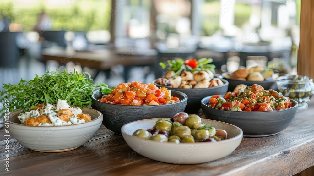 Obraz premium Colorful Meditteranean Platter with Fresh Ingredients and Dishes