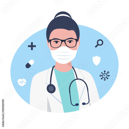 Healthcare and Medicine. Colored flat vector illustration. White background.