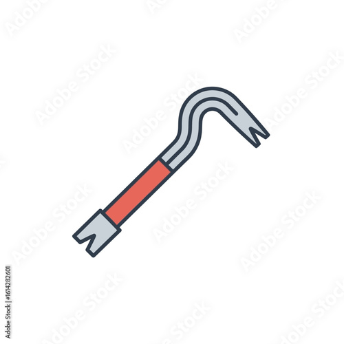 A crowbar with a red handle isolated on a white background.