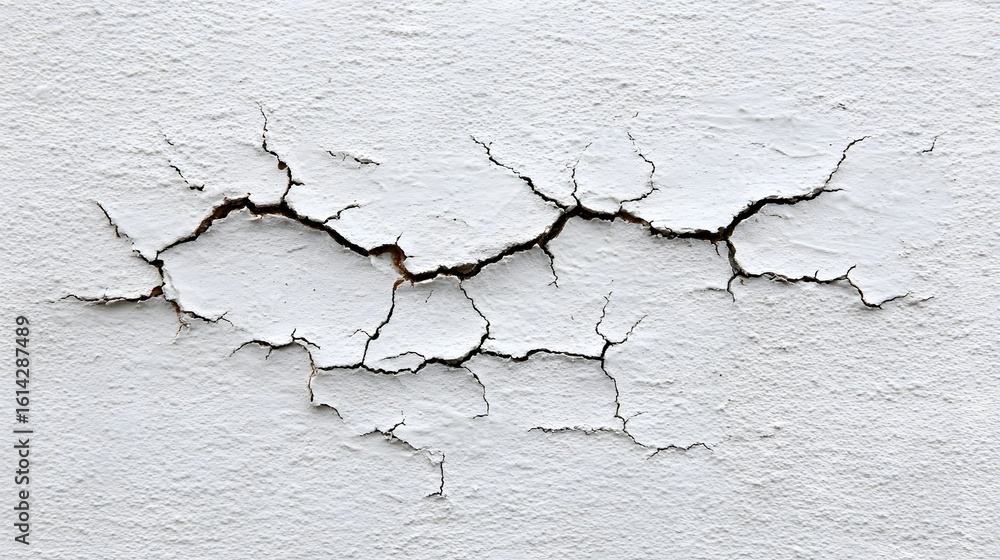Obraz premium Extensive cracking in a white painted surface.