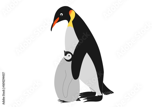 寄り添うコウテイペンギンの親子のイラスト
