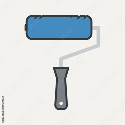 Blue paint roller with gray handle on a light background.