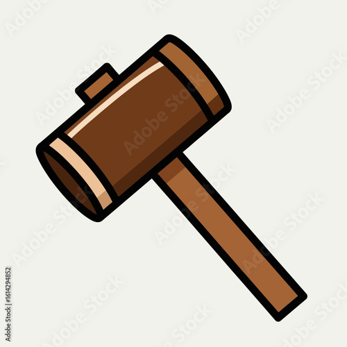 Cartoon illustration of a brown wooden gavel or mallet on a neutral background.