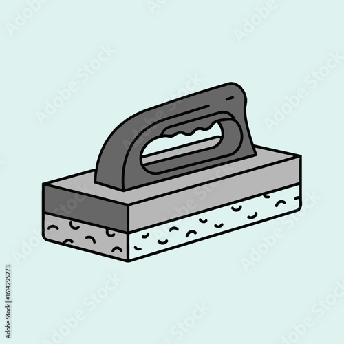Illustration of a grout sponge with a handle on a light blue background.