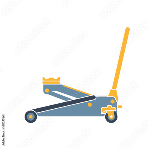 Blue and yellow car jack tool isolated on white background.