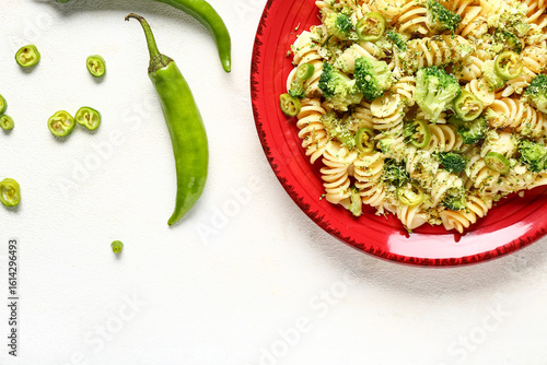 Plate of tasty pasta with b...