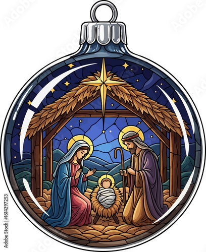 Nativity Stained Glass Ball Ornament