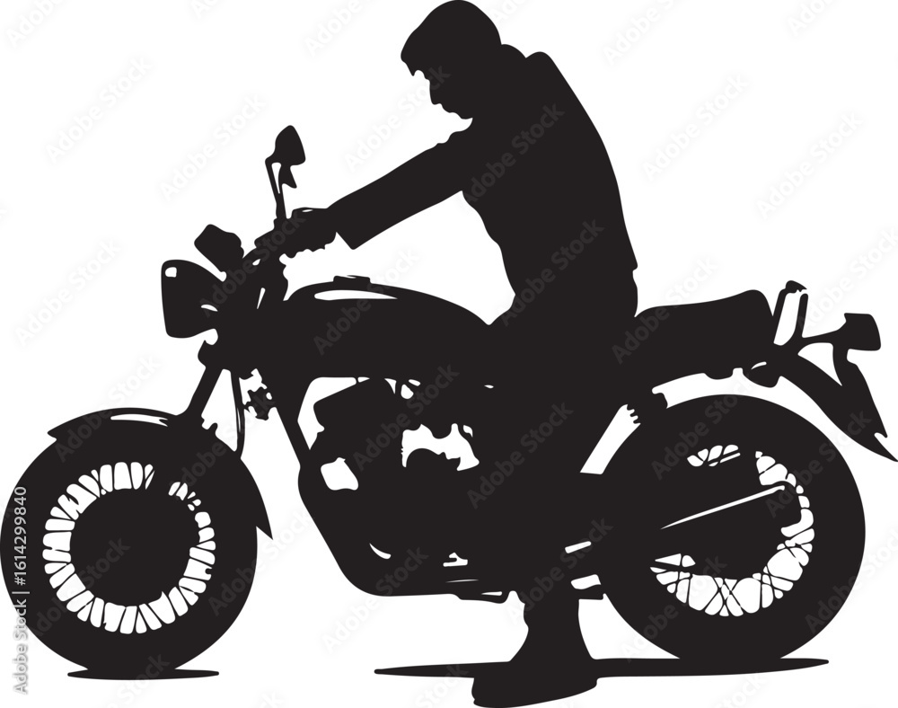 Fototapeta premium Black silhouette man riding vintage motorcycle vector