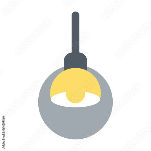 Illustration of a gray spherical lamp with a yellow light bulb inside.