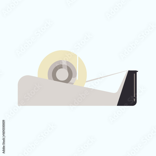 Tape dispenser with transparent tape on a light blue background.